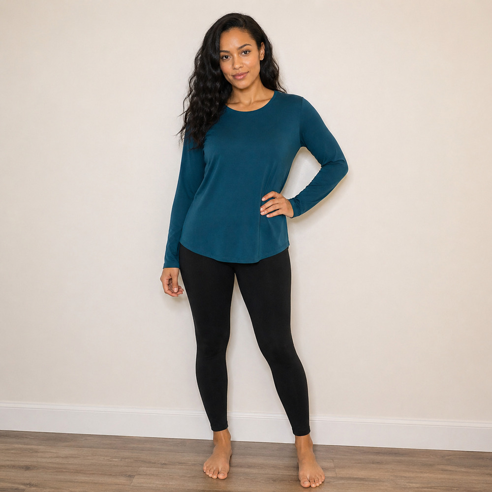 Eileen Fisher Fine Jersey Crew Neck Top Blue Raspberry Lyocell Stretch Size S NW